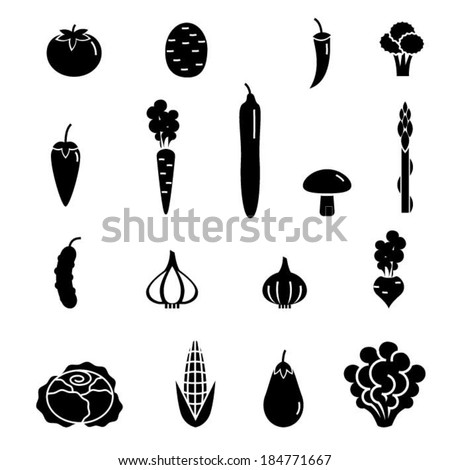 Black icon vegetables set - Illustration