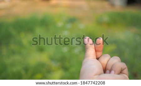 Hand Symbol Mini Heart Green Grass Background