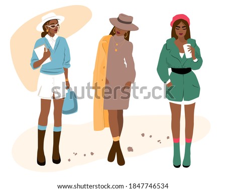 Set of fashion girls on a white background. Vector flat style illustration. Avatar icon Royalty-Free Stock Photo #1847746534