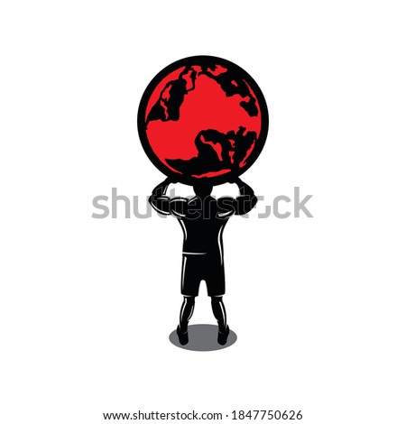 strong man lift the planet logo, perfect icons for company, vector illustrations