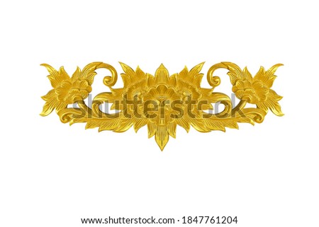  Pattern of flower carved on wood  old antique gold frame Traditional Thai style pattern isolated on white background with clipping path included