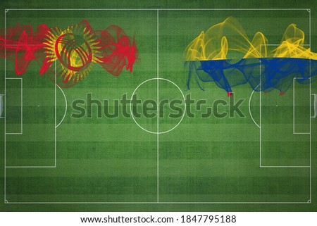 Kyrgyzstan vs Colombia Soccer Match, national colors, national flags, soccer field, football game, Competition concept, Copy space