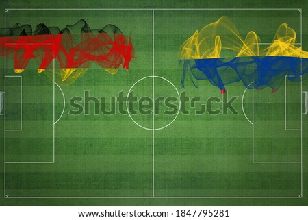 Germany vs Colombia Soccer Match, national colors, national flags, soccer field, football game, Competition concept, Copy space