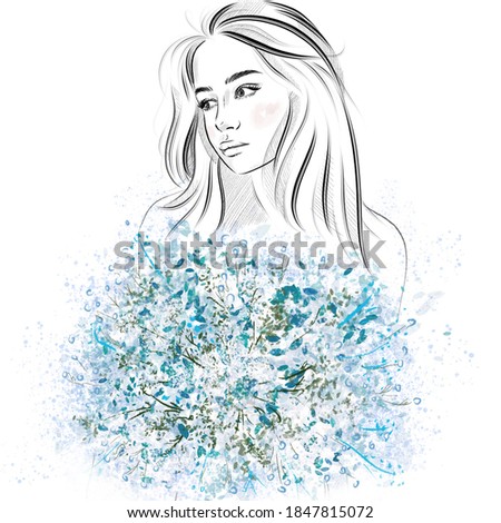 Girl with a blue bouquet in her hands