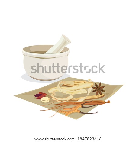 Chinese traditional herbs for medicine and herbal drink. Royalty-Free Stock Photo #1847823616