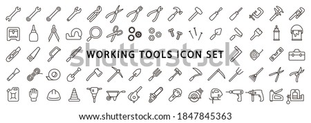 Big Set of Working Tools Icon (Thin Line Version) Royalty-Free Stock Photo #1847845363