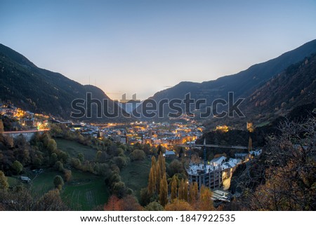 Cityscape of Encamp in Andorra in autumn. Royalty-Free Stock Photo #1847922535