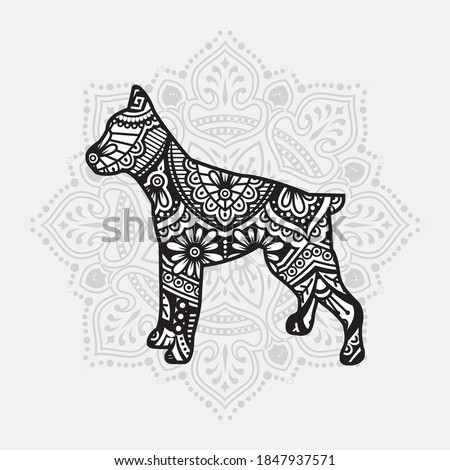 Dog Mandala Vector Line Art Style. Coloring page for adult and kids. Vector Illustration.