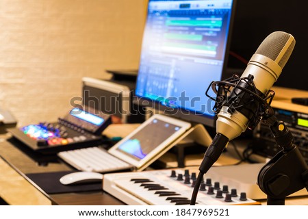 condenser microphone in post production, broadcasting, recording studio