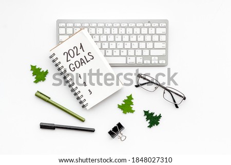New year goals and plan concept, top view. Flat lay