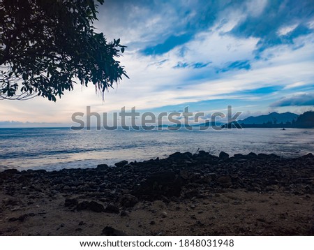 the beauty of the beach in the village of Lhoknga Aceh with big sea waves, Indonesia