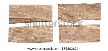 Wooden sign. Wood texture. Wooden board isolated on white background.  Empty wooden material. Set of wooden sign. Patterned organic board. Eco shape and texture.