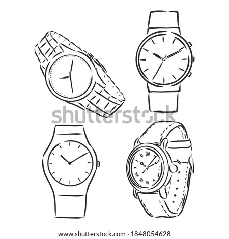 Men's mechanical watch isolated on white background. Vector doodle illustration wrist watch vector sketch illustration