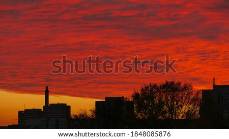 Red sunset over the city