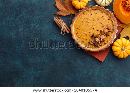 Traditional pumpkin pie for Thanksgiving day. Holiday dessert.