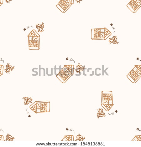 Seamless background honeybee bug hotel gender neutral pattern. Whimsical minimal earthy 2 tone color. kids nursery wallpaper or boho cartoon insect fashion all over print. 