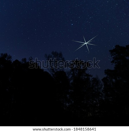 Christmas star rising over the trees in Raeford NC