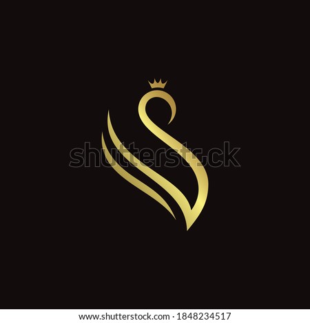 Vector template of golden crowned swan with initials letter V for logo