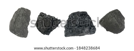 Natural black hard coal or diamond coal isolated on white background. Best grade of metallurgical anthracite coals often referred to as stone coal and black diamond coal Royalty-Free Stock Photo #1848238684