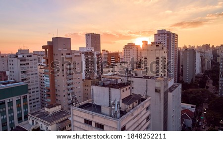 Buildings in the Bela Vista neighborhood at sunset. Near to Avenida Paulista, Sao Paulo city, Brazil.