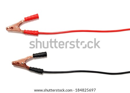 Red and black jumper cables isolated on white background