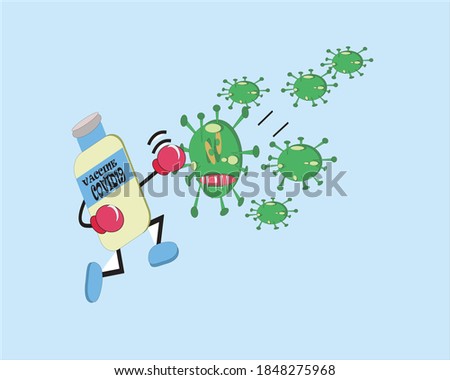 Covid19 vaccine vector graphic illustration hitting corona virus, suitable for health advertisements, book page image.