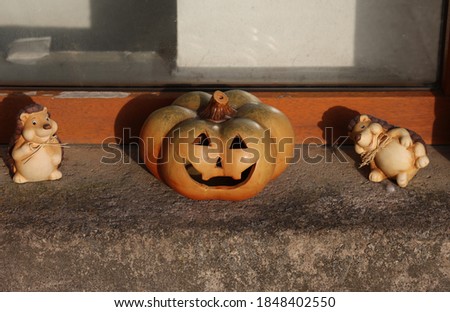 A Halloween decoration at the entrance to the house.