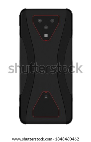 Black smartphone with cameras, concept of mobile gaming or streaming. 3D rendering isolated with clipping path