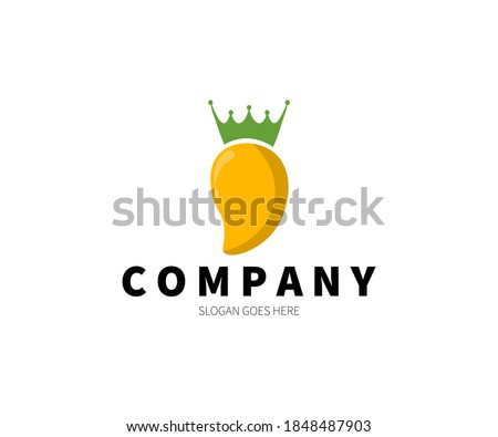 Mango Fruit with Crown Logo Concept. Vector Design Illustration. Symbol and Icon Vector Template.