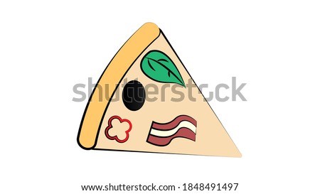 Salami pizza slice. Vector clip art illustration with simple gradients. All in a single layer