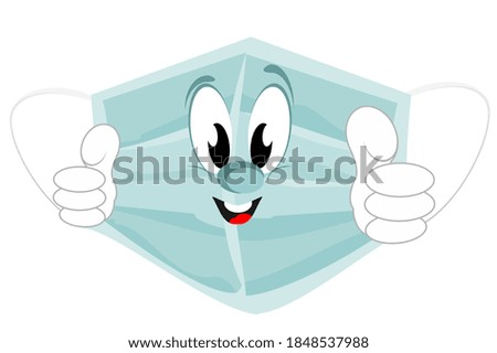 smiling blue medicine mask show gesture