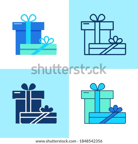 Two giftboxes icon set in flat and line style. Present box symbol. 