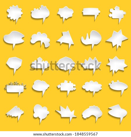 Big set of vector comic speech bubbles on color background. Isolated colorful banner, empty paper shape. Cartoon flat illustration for chat. Template frame. Hand draw style, dialog cloud.