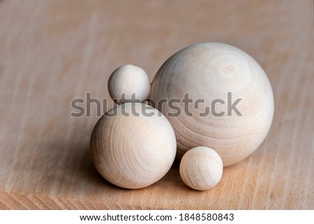 Abstract still life of wooden spheres.	