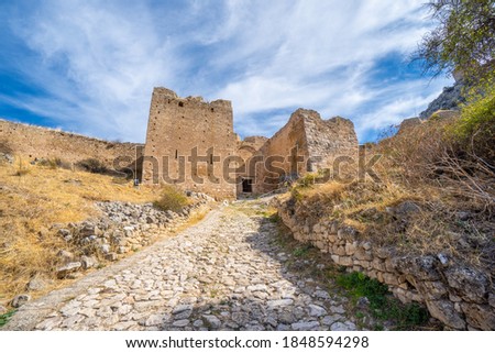 The venetian castle of Akrokorinthos in northern peloponnese Greece Royalty-Free Stock Photo #1848594298