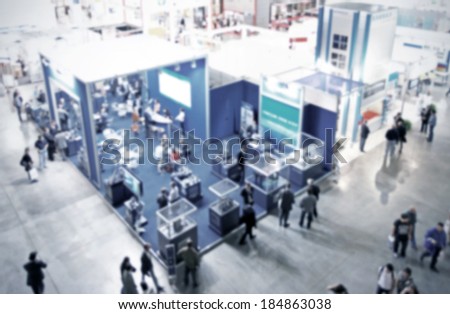 Trade show generic background, blue and intentional blurred post production Royalty-Free Stock Photo #184863038