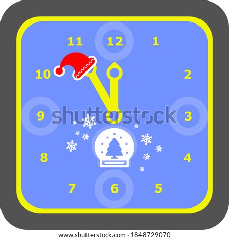New Year's clock with a classic dial a few minutes until midnight 2021. Vector illustration