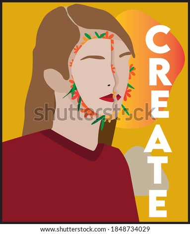 girl face print young woman portre illustration