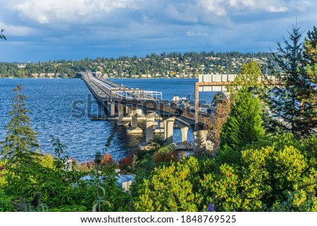 A view of Interstate Ninety floating bridges from Seattle.