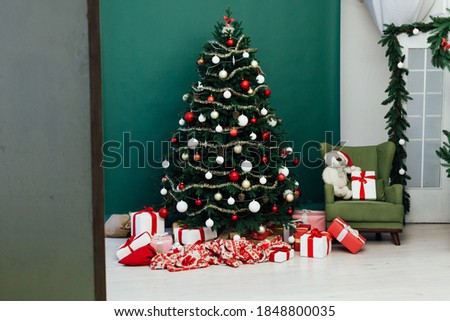 Christmas interior Christmas tree holiday green decor presents new year