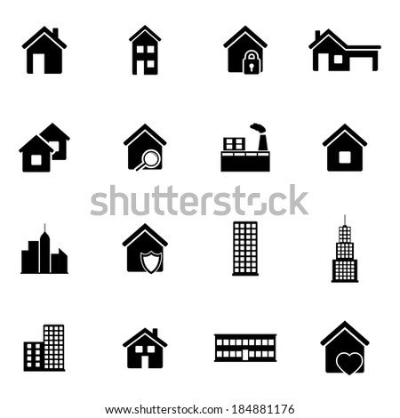 Vector black building icons set on white background