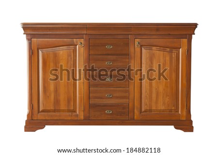 Brown cabinet of wood isolated on white background Royalty-Free Stock Photo #184882118