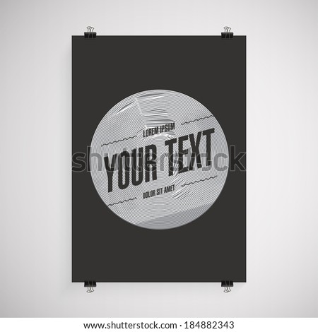 A4 / A3 format poster design with your text, circle lines paper clips and shadow  Eps 10 stock vector illustration 
