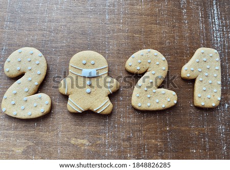 2021 gingerbreads. Concept covid 2021 Christmas flatlay 
