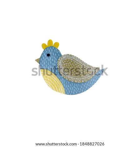 Watercolor painted bird isolated on white background.
