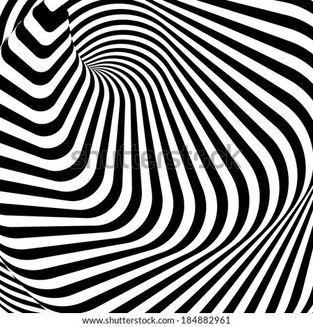Design monochrome twirl movement illusion background. Abstract striped lines distortion backdrop. Vector-art illustration