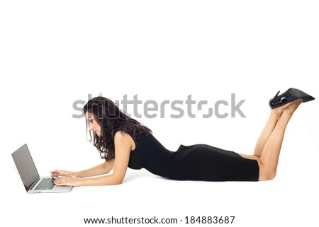 Businesswoman with laptop isolated  on a white background