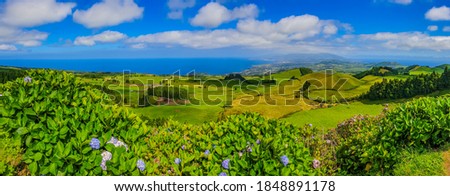 Beautiful panoramic view over Sao Miguel Island and Atlantic ocean, panorama in Sao Miguel Island, Azores, Portugal