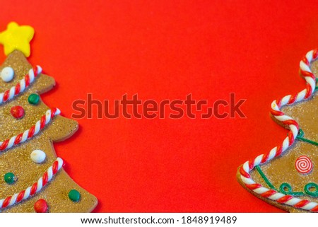 Christmas items, colorful background with red
