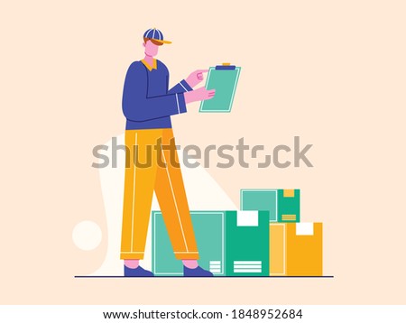 Courier with parcels vector illustration. Delivery service concept in flat style